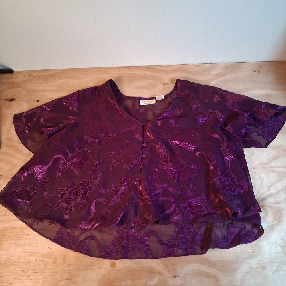 Victorias Secret Vtg Gold Label Womens Sheer Top Sz M Purple Floral Cami
